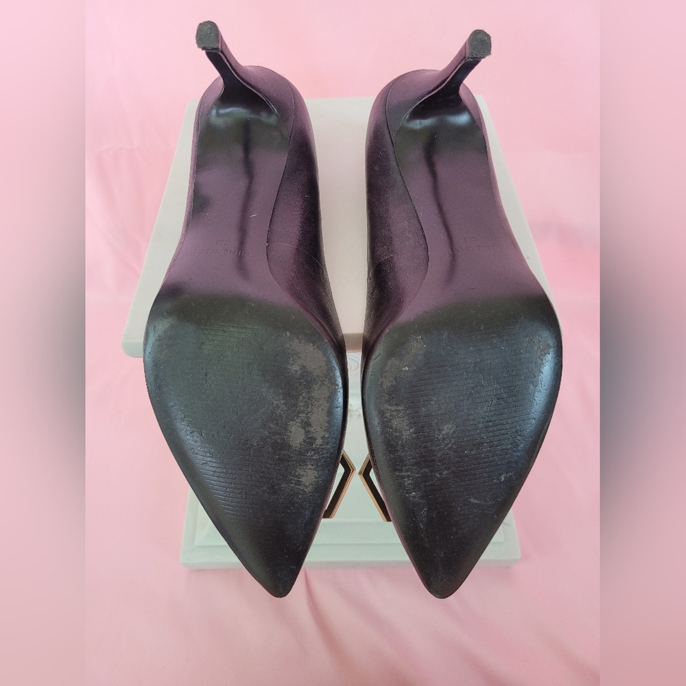 Nine West Chocolate Brown and Gold Heels with Geometric Gold Design- Sz 8 - Picture 3 of 3